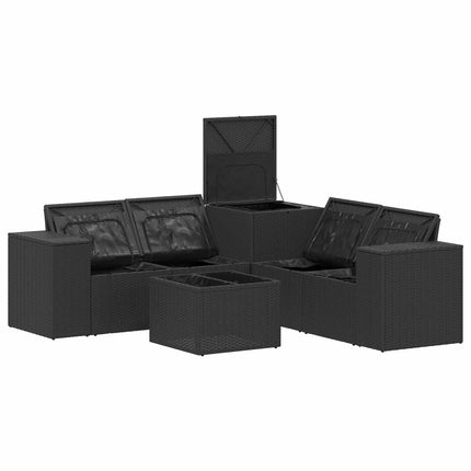 Soffset 6 st Svart och krämvit Poly Rattan och stål