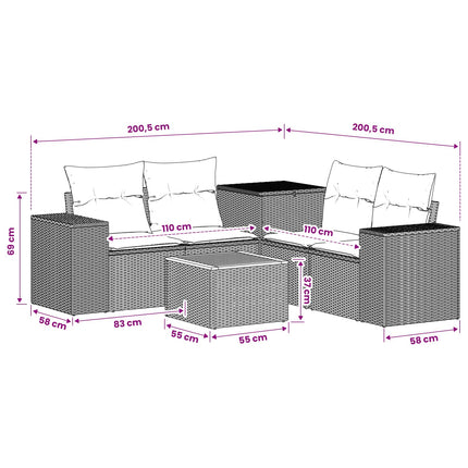 Soffset 6 st Svart Poly Rattan och stål