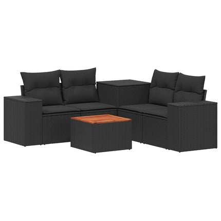 Soffset 6 st Svart Poly Rattan och stål