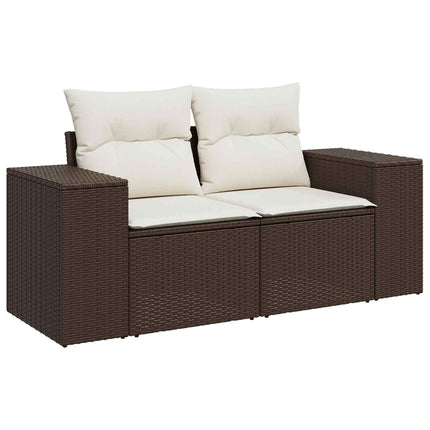 Soffset 6 st Brun och krämvit Poly Rattan och stål