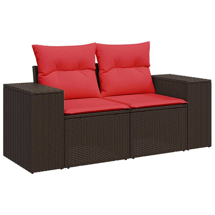 Soffset 6 st Brun och Röd Poly Rattan och stål