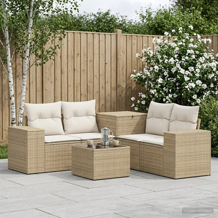 Soffset 6 st Beige och krämvit Poly Rattan och stål