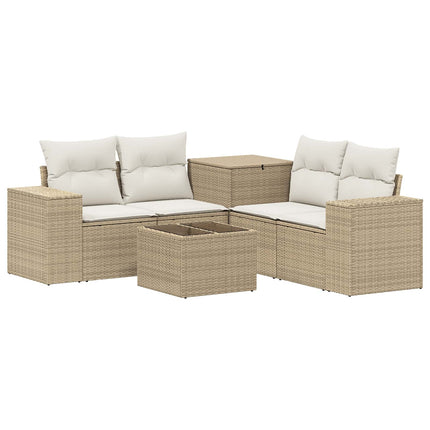 Soffset 6 st Beige och krämvit Poly Rattan och stål