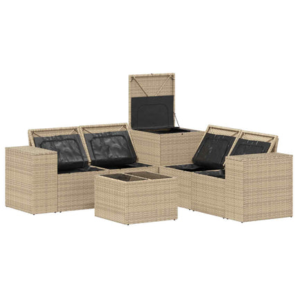 Soffset 6 st Beige och krämvit Poly Rattan och stål