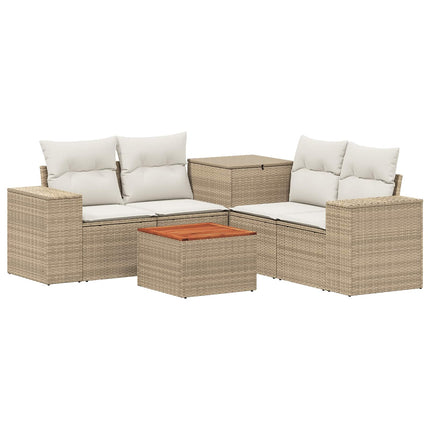 Soffset 6 st Beige och krämvit Poly Rattan och stål