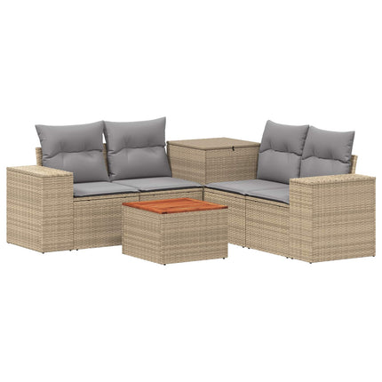 Soffset 6 st Beige och Ljusgrå Poly Rattan och stål