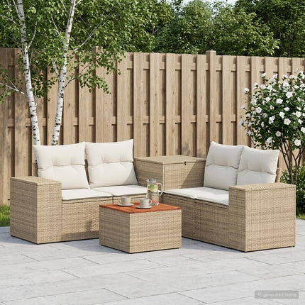 Soffset 6 st Beige och krämvit Poly Rattan och stål