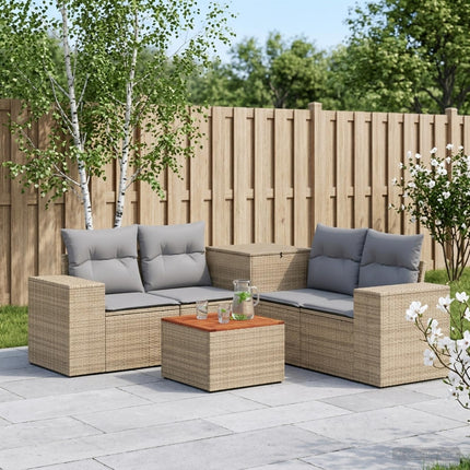Soffset 6 st Beige och Ljusgrå Poly Rattan och stål