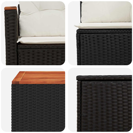 Soffset 6 st Svart och krämvit Poly Rattan och stål