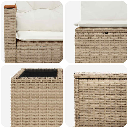 Soffset 6 st Beige och krämvit Poly Rattan och stål