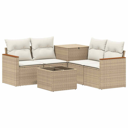 Soffset 6 st Beige och krämvit Poly Rattan och stål
