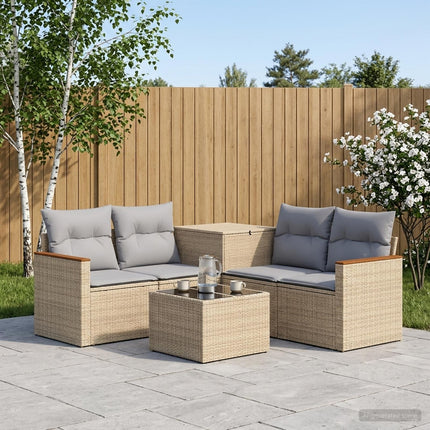 Soffset 6 st Beige och Ljusgrå Poly Rattan och stål