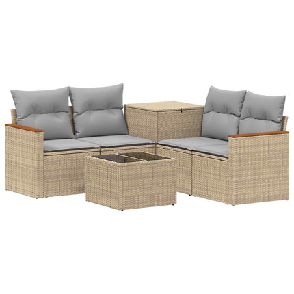 Soffset 6 st Beige och Ljusgrå Poly Rattan och stål