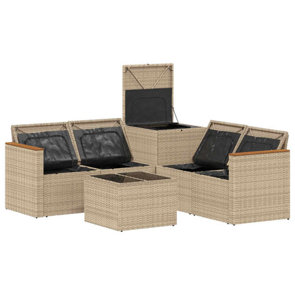 Soffset 6 st Beige och Ljusgrå Poly Rattan och stål