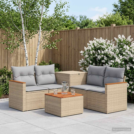 Soffset 6 st Beige och Ljusgrå Poly Rattan och stål