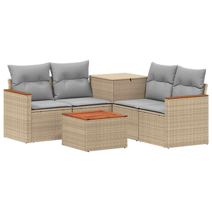 Soffset 6 st Beige och Ljusgrå Poly Rattan och stål