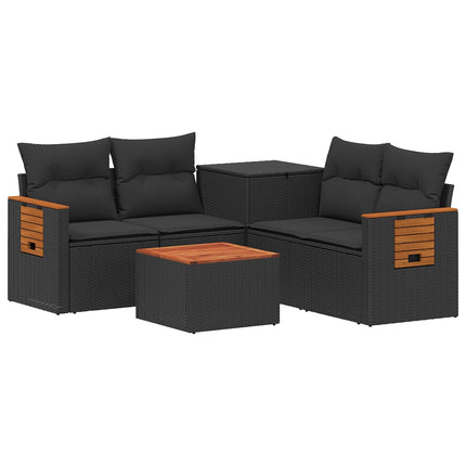Soffset 6 st Svart Poly Rattan och stål
