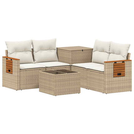 Soffset 6 st Beige och krämvit Poly Rattan och stål