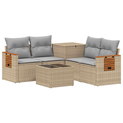 Soffset 6 st Beige och Ljusgrå Poly Rattan och stål