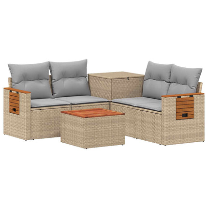 Soffset 6 st Beige och Ljusgrå Poly Rattan och stål