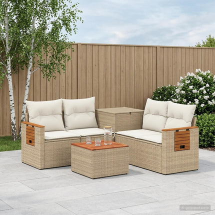 Soffset 6 st Beige och krämvit Poly Rattan och stål