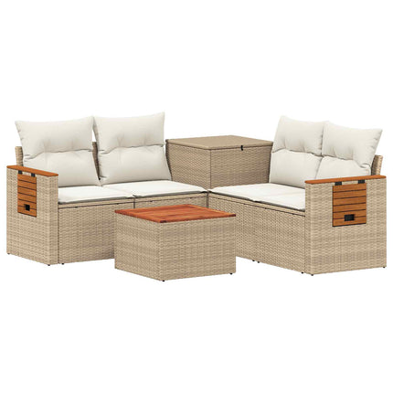 Soffset 6 st Beige och krämvit Poly Rattan och stål