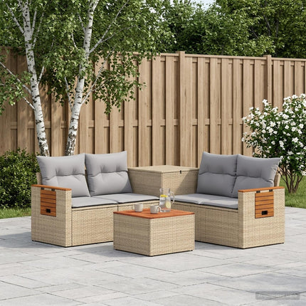 Soffset 6 st Beige och Ljusgrå Poly Rattan och stål