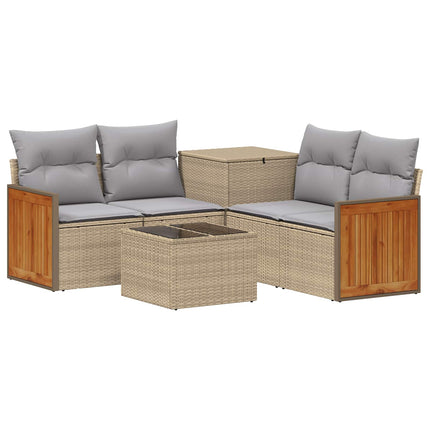 Soffset 6 st Beige och Ljusgrå Poly Rattan och stål