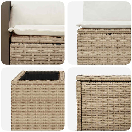 Soffset 6 st Beige och krämvit Poly Rattan och stål