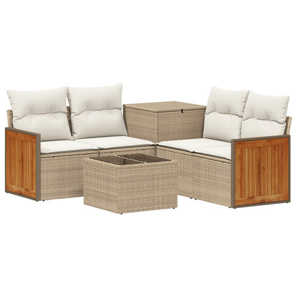 Soffset 6 st Beige och krämvit Poly Rattan och stål
