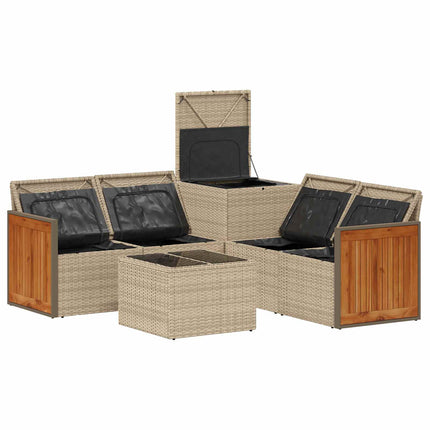 Soffset 6 st Beige och Ljusgrå Poly Rattan och stål