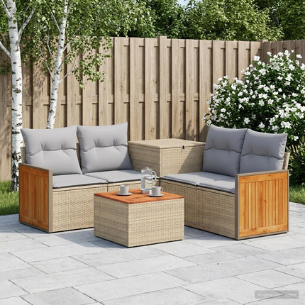 Soffset 6 st Beige och Ljusgrå Poly Rattan och stål