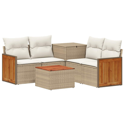 Soffset 6 st Beige och krämvit Poly Rattan och stål