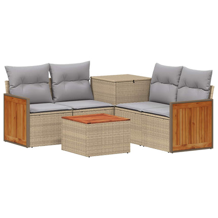 Soffset 6 st Beige och Ljusgrå Poly Rattan och stål