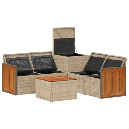 Soffset 6 st Beige och Ljusgrå Poly Rattan och stål