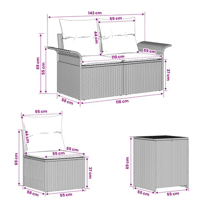 Soffset 5 st Svart och krämvit Poly Rattan och stål