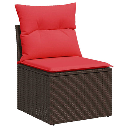 Soffset 5 st Brun och Röd Poly Rattan och stål