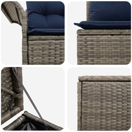 Soffset 5 st Grå och Marinblå Poly Rattan och stål