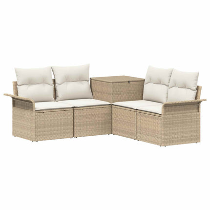 Soffset 5 st Beige och krämvit Poly Rattan och stål
