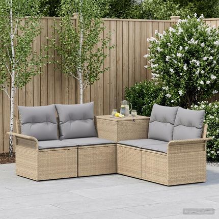 Soffset 5 st Beige och Ljusgrå Poly Rattan och stål