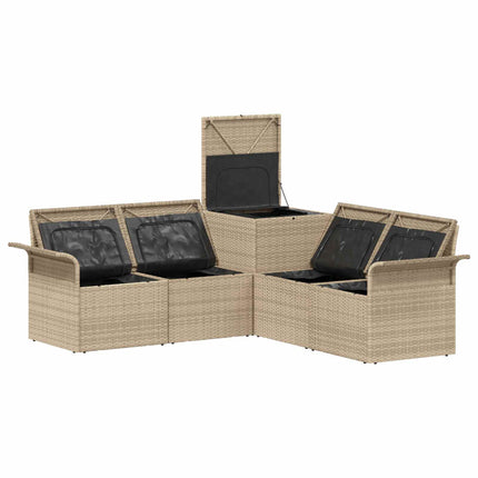 Soffset 5 st Beige och Ljusgrå Poly Rattan och stål