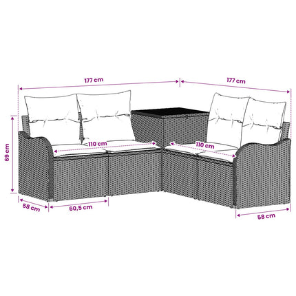 Soffset 5 st Svart Poly Rattan och stål