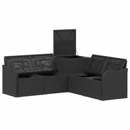 Soffset 5 st Svart och krämvit Poly Rattan och stål