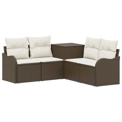 Soffset 5 st Brun och krämvit Poly Rattan och stål