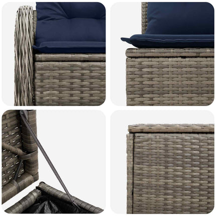 Soffset 5 st Grå och Marinblå Poly Rattan och stål