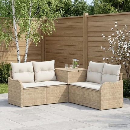 Soffset 5 st Beige och krämvit Poly Rattan och stål