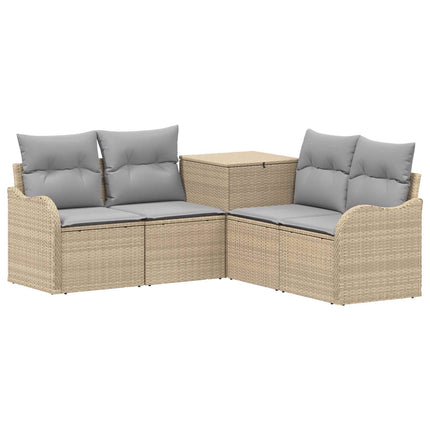 Soffset 5 st Beige och Ljusgrå Poly Rattan och stål