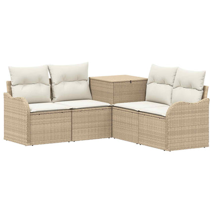 Soffset 5 st Beige och krämvit Poly Rattan och stål