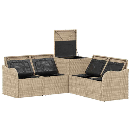 Soffset 5 st Beige och krämvit Poly Rattan och stål