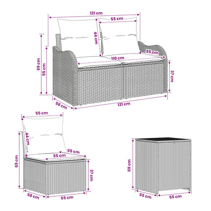 Soffset 5 st Beige och krämvit Poly Rattan och stål